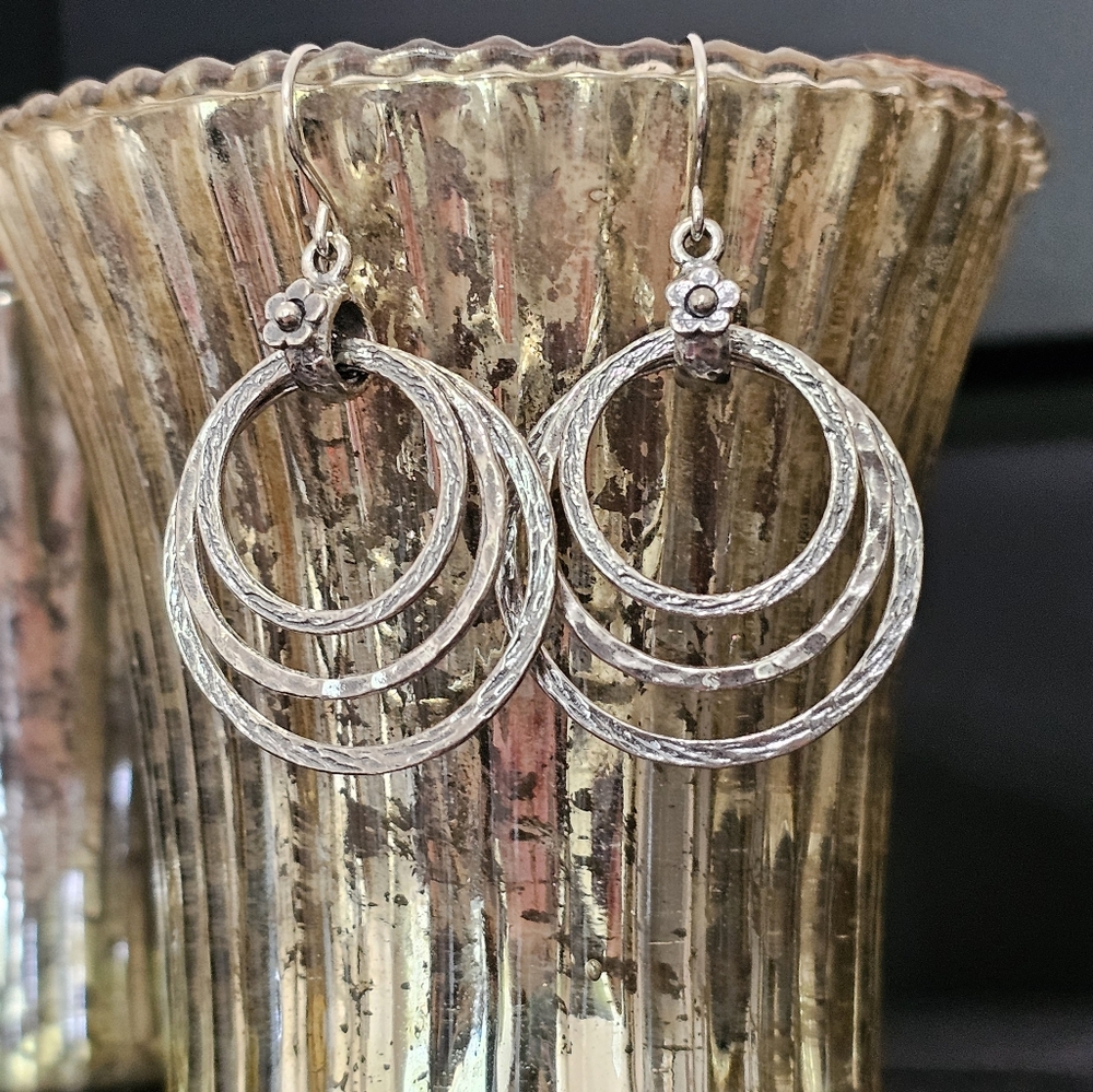 Didae Sterling 925 Silver Triple Circle Dangle Earrings - Picture 4 of 11